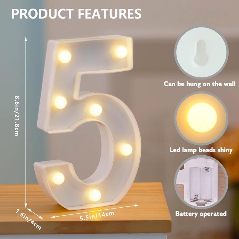 SKYPHAROS LED Marquee Numbers, 0-9 Light Up Letters, Battery Powered LED Letter Lights for Birthday Party, Christmas Night, Home, Bar, Graduation, Wedding Decoration(5) - Image 2
